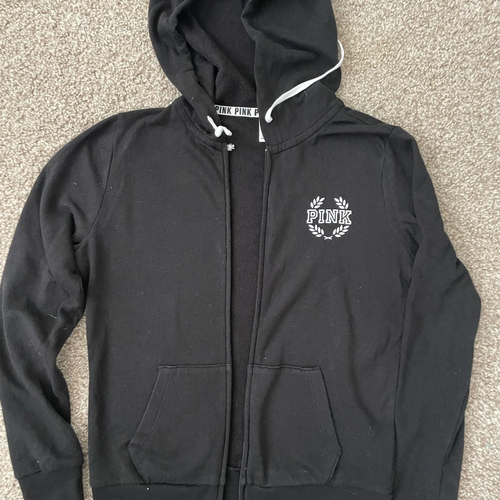 PINK Black full zip Hoodie size xs
